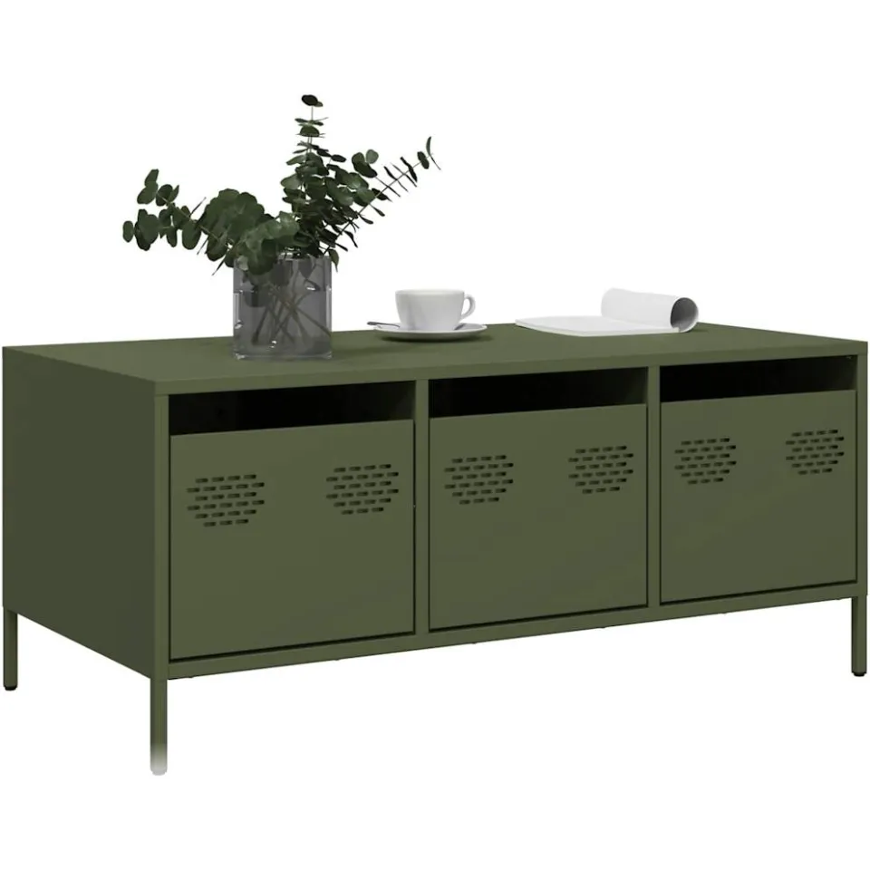 vidaXL Salontafel 101,5x50x43,5 cm koudgewalst staal olijfgroen, foto 3