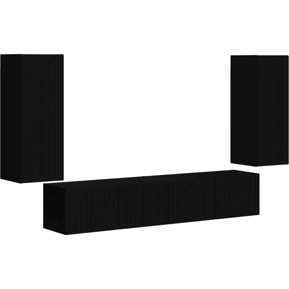 vidaXL TV Wandkast Set 4 st Zwart Bewerkt hout, foto 3