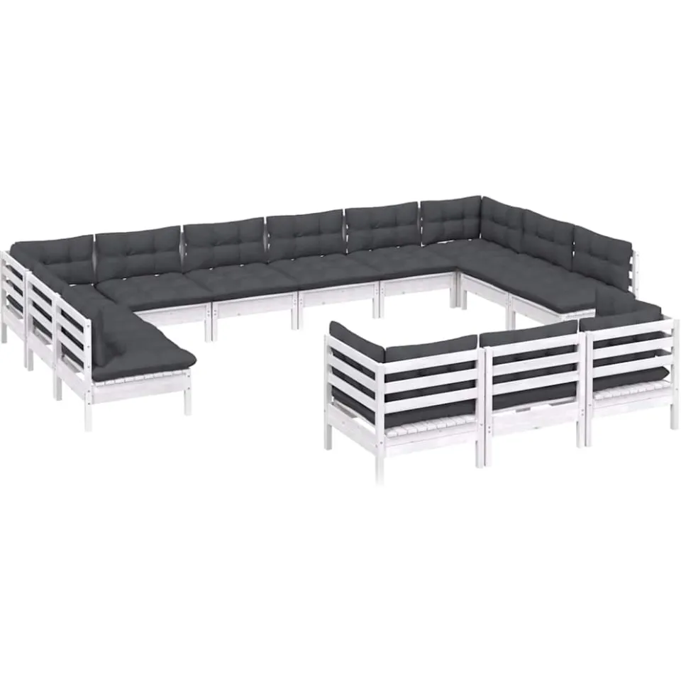vidaXL 13-delige Loungeset met kussens grenenhout wit