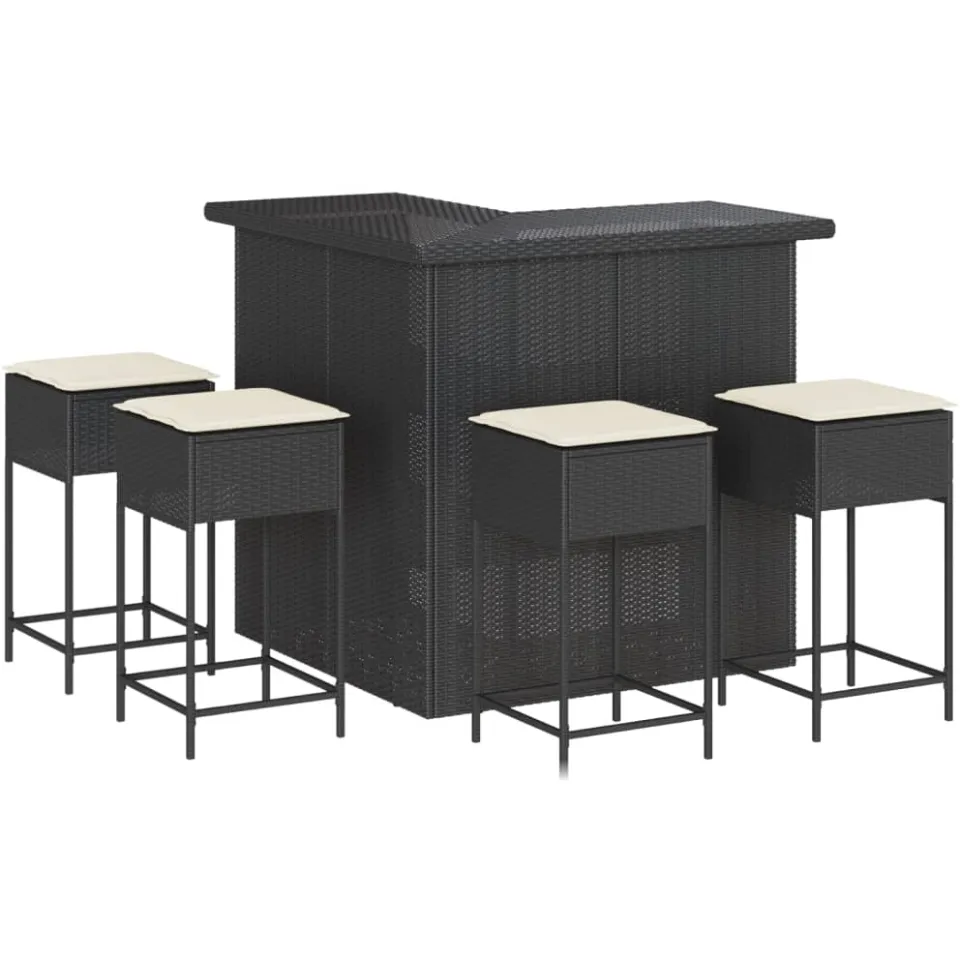 vidaXL 5-delige Tuinbarset met kussens poly rattan zwart, foto 4