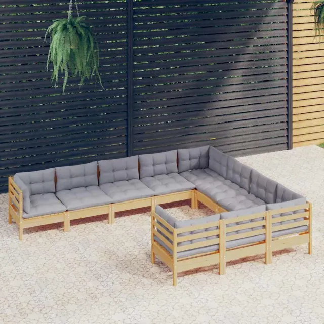 vidaXL 10-delige Loungeset met grijze kussens grenenhout grijs, foto 2