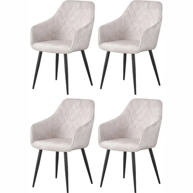 Better Nights Melinda - Eetkamerstoel - kuipstoel - fluweel - wit - zwart metalen poten - set van 4