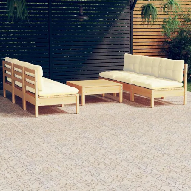 vidaXL 7-delige Loungeset met crèmekleurige kussens grenenhout, foto 2