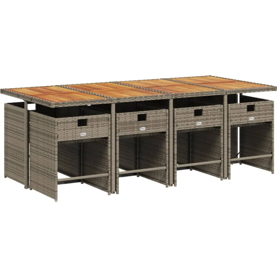 vidaXL 9-delige Tuinset met kussens poly rattan grijs