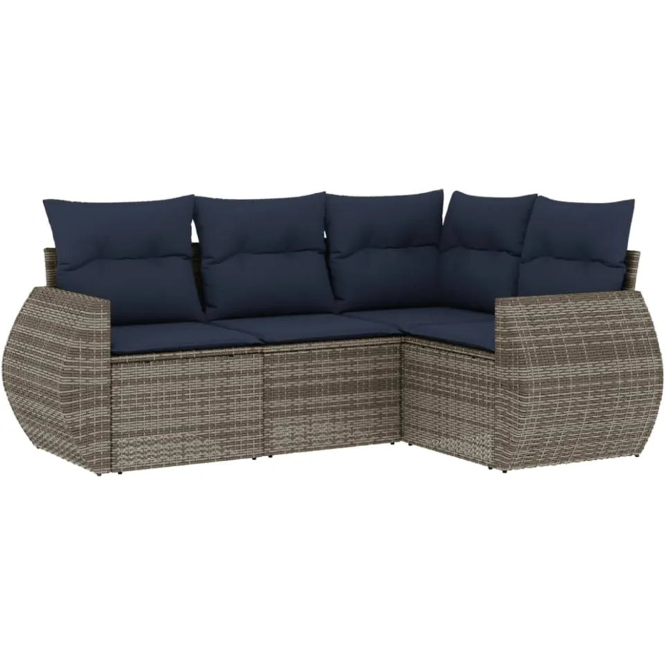 vidaXL 4-delige tuinbankset met kussens, grijs polyrotan, foto 3