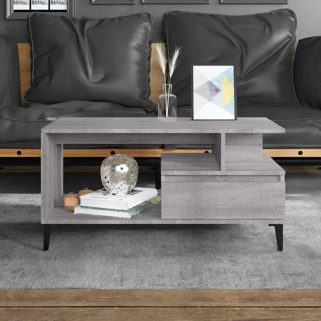 vidaXL Salontafel 90x49x45 cm bewerkt hout grijs sonoma, foto 2