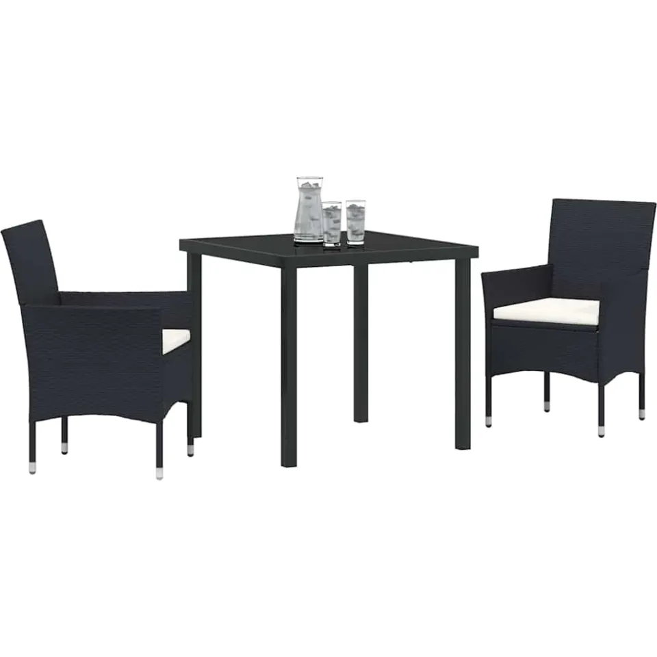 vidaXL Tuin eettafelset 3 st Zwart poly rattan