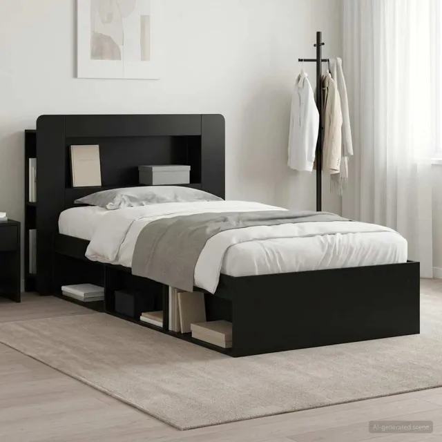 vidaXL Bedframe met opslag Zwart 90 x 190 cm Bewerkt hout