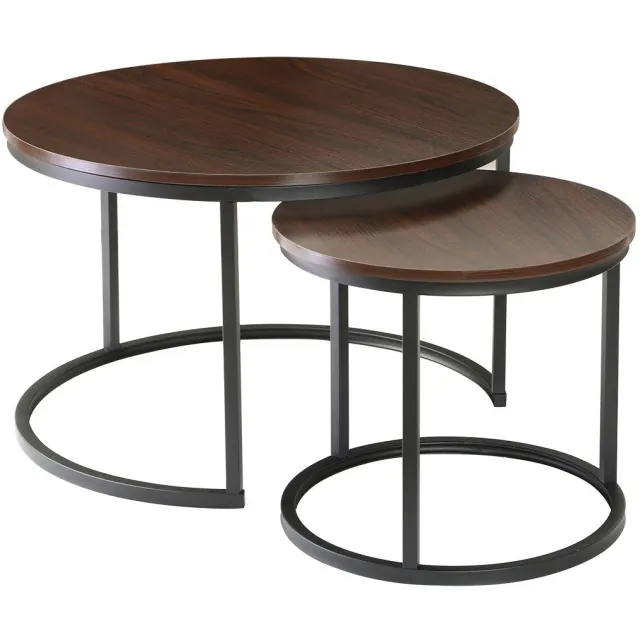 CaliCosy Set van 2 geneste ronde salontafels 70x70x46cm 45x45x41cm Zwart