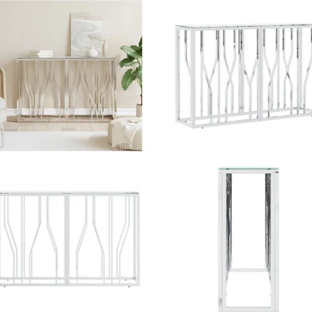 vidaXL Wandtafel - 110x30x70 - cm - roestvrij - staal - en - glas Zilver