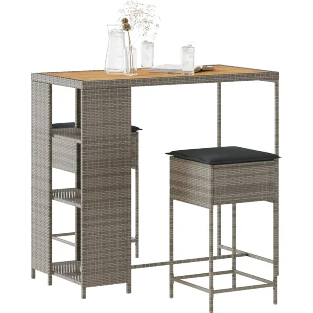vidaXL 3-delige Tuinbarset met kussens poly rattan grijs, foto 2