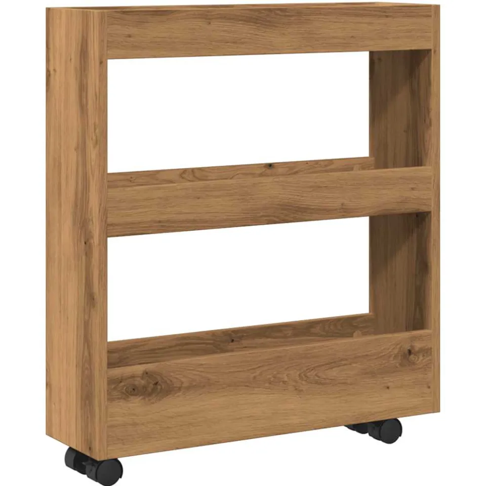 vidaXL Opbergtrolley smal 3-laags bewerkt hout artisanaal eikenkleurig, foto 3