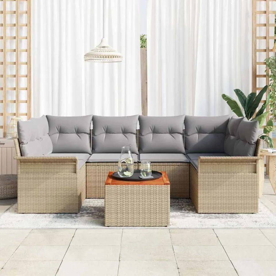 vidaXL Tuinbankenset 7 st Beige poly rattan, foto 3