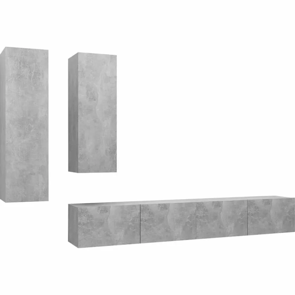 vidaXL 4-delige Tv-meubelset bewerkt hout betongrijs