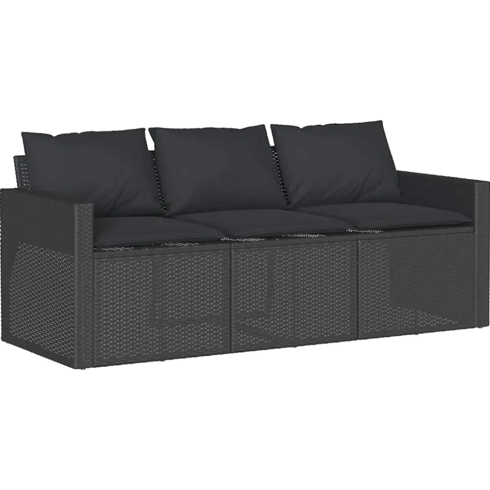 vidaXL 2-delige Tuinset met kussens poly rattan zwart