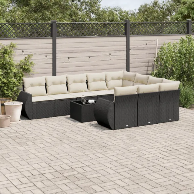 vidaXL 11-delige Loungeset met kussens poly rattan zwart, foto 2