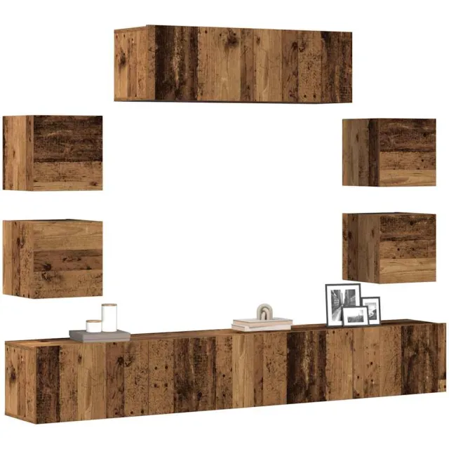vidaXL 7-delig Tv-meubelset wandmontage bewerkt hout oud houtkleurig Bruin