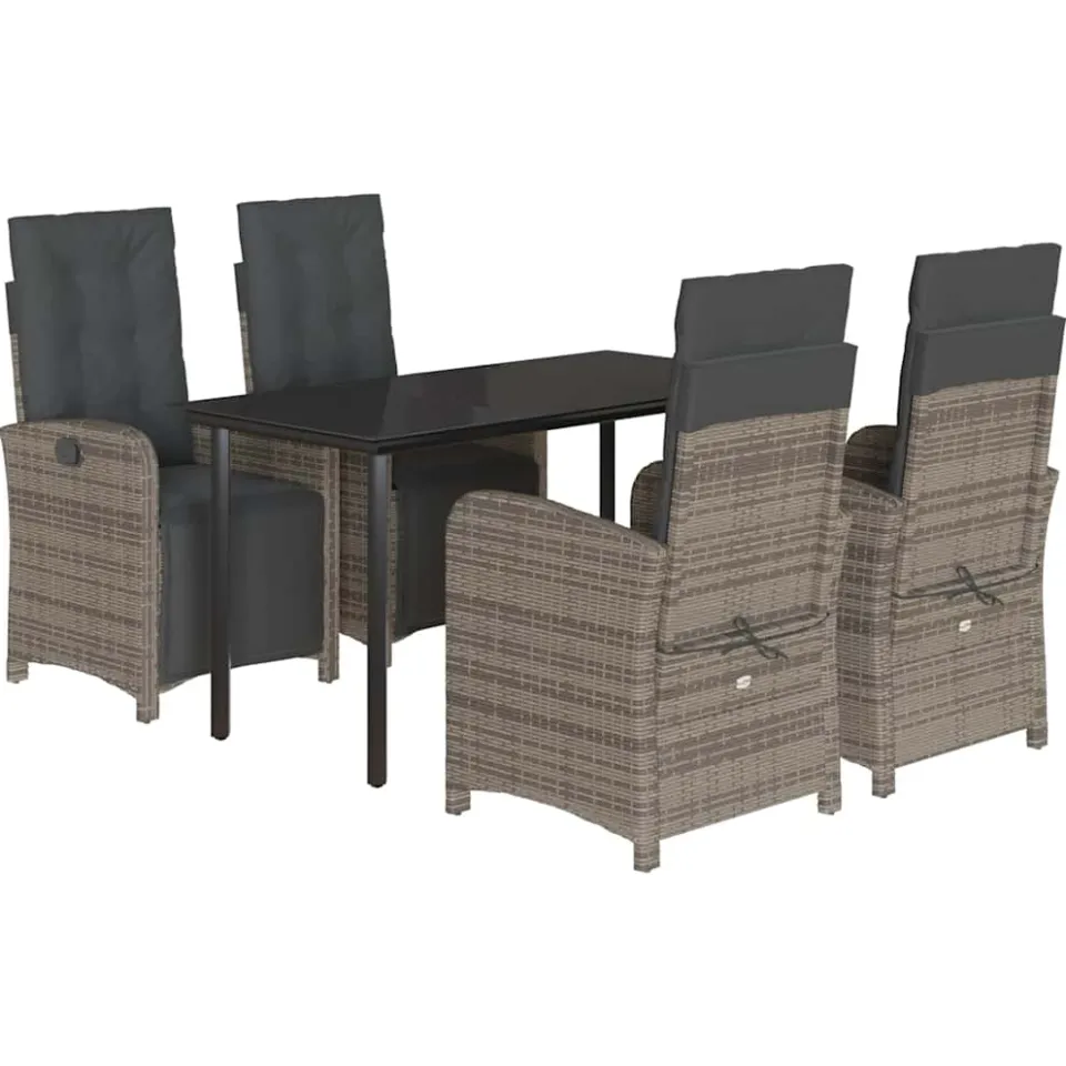 vidaXL 5-delige Tuinset met kussens poly rattan grijs, foto 3