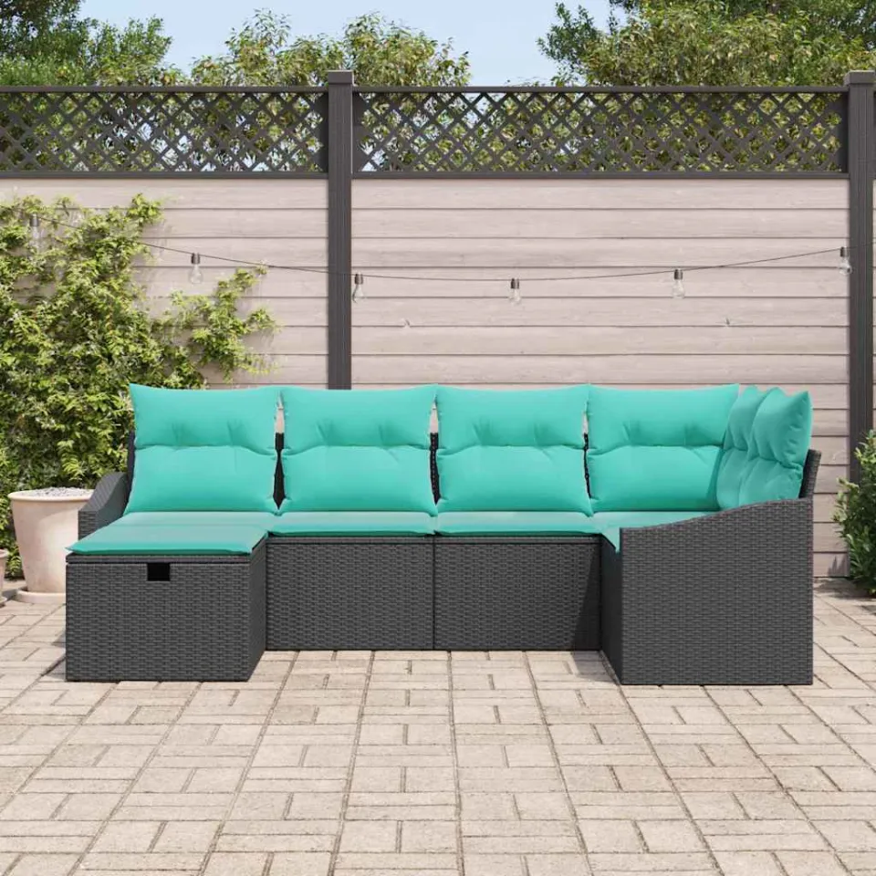 vidaXL Bankstel 6 st Zwart poly rattan, foto 3