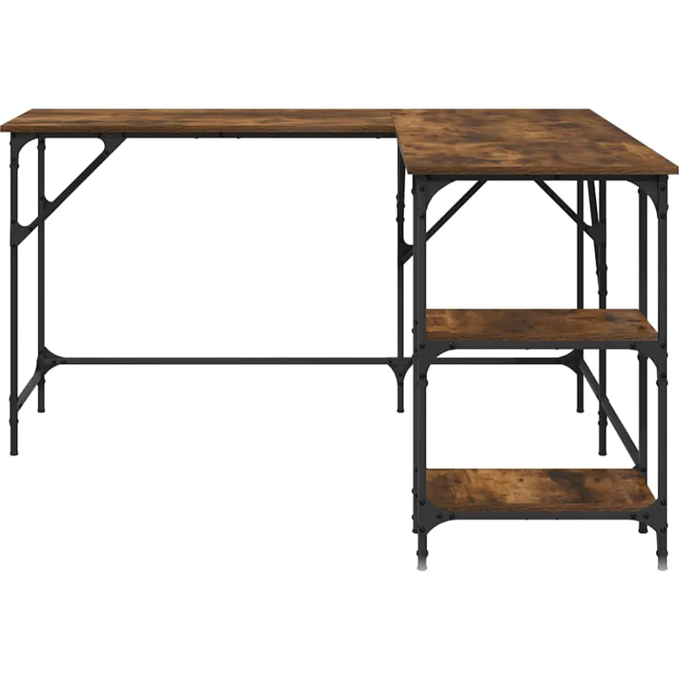 vidaXL Bureau 139x139x75 cm bewerkt hout gerookt eikenkleurig, foto 3