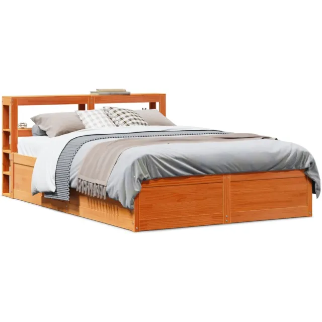 vidaXL Bedframe met hoofdbord massief grenenhout wasbruin 140x190 cm