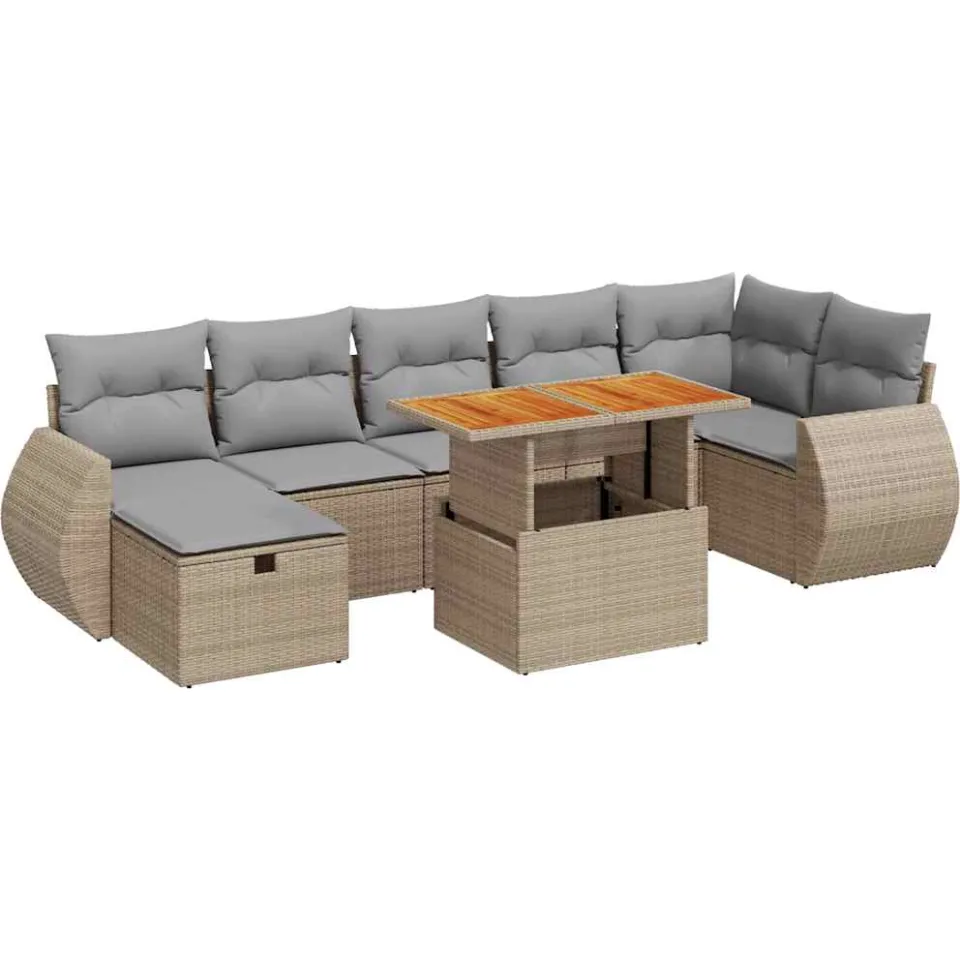 vidaXL 5-delige Loungeset met kussens poly rattan en acaciahout beige, foto 3