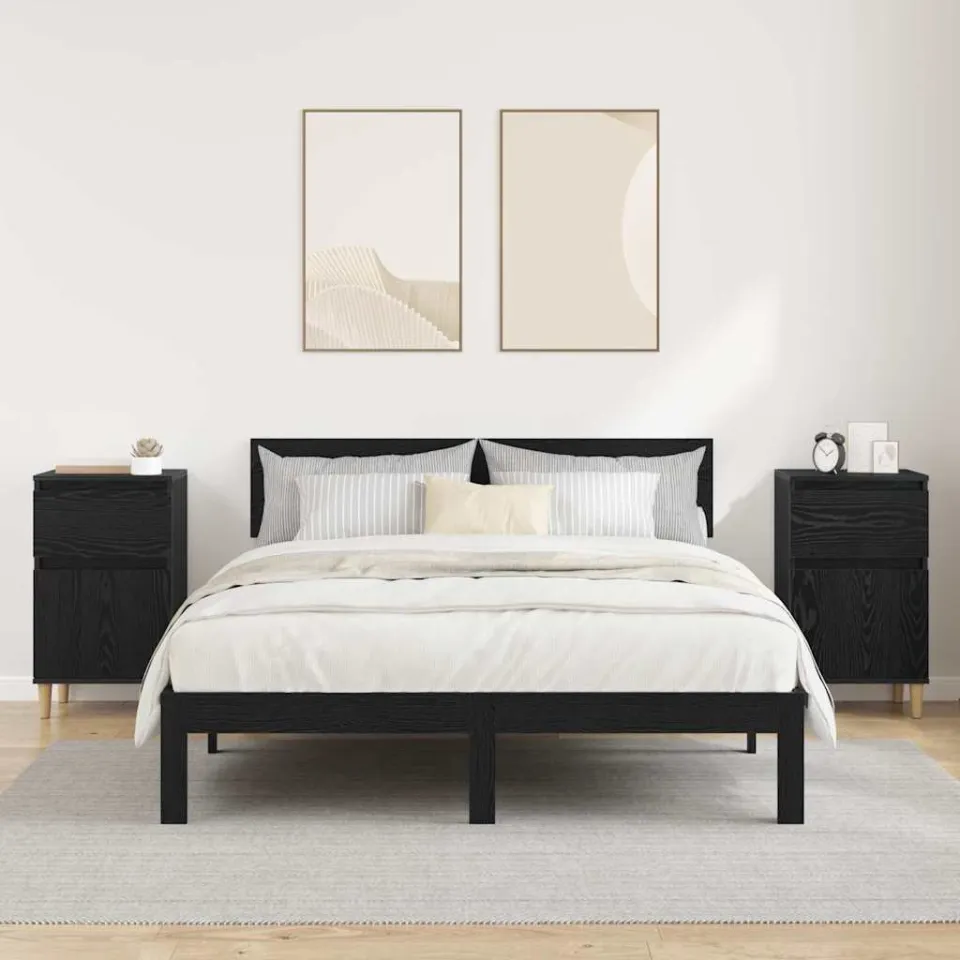 vidaXL Nachtkastje 2 st Zwart Eiken 40 x 35 x 70 cm Bewerkt hout, foto 4