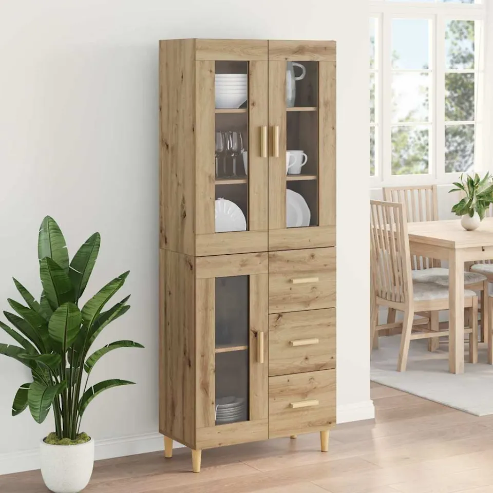 vidaXL Hoge kast Artisan Eiken 69,5 x 34 x 180 cm Bewerkt hout, foto 3