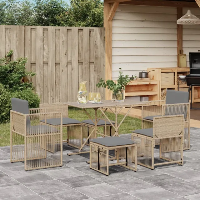 vidaXL 7-delige Tuinset met kussens poly rattan beige, foto 2