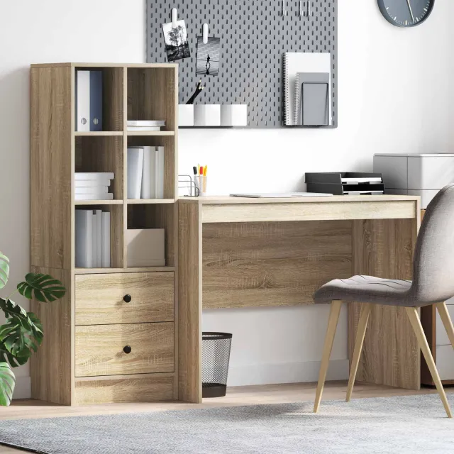 vidaXL Bureau Sonoma Eiken 145.5 x 50 x 127 cm 2 st, foto 2