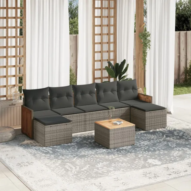 vidaXL 8-delige Loungeset met kussens poly rattan grijs, foto 2