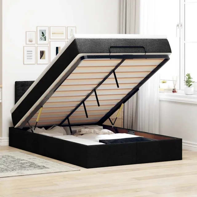 vidaXL Bed poef met matras en LED's 120x190 cm stof zwart