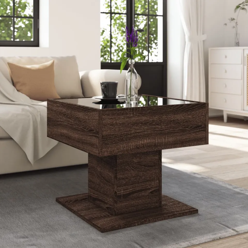 vidaXL Salontafel met LED 50x50x45 cm bewerkt hout bruin eikenkleurig, foto 3
