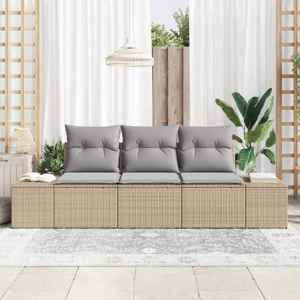 vidaXL Bankstel 3 st Beige poly rattan, foto 3