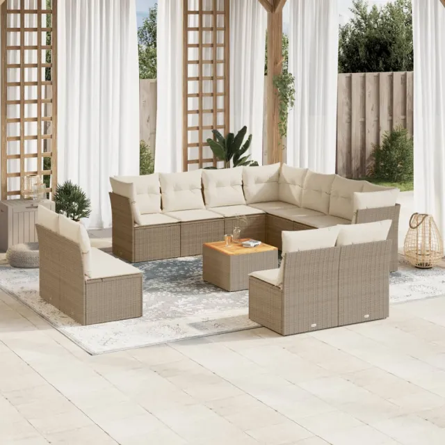vidaXL 12-delige Loungeset met kussens poly rattan beige, foto 2
