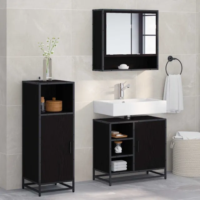 vidaXL Badkamermeubelset 3 st Zwart Eiken 35 x 37,5 x 100 cm, foto 2