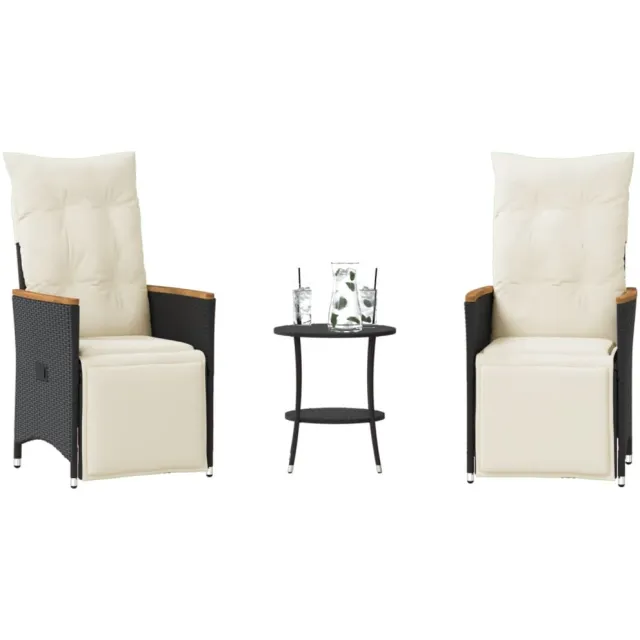 vidaXL 3-delige Bistroset met kussens poly rattan zwart