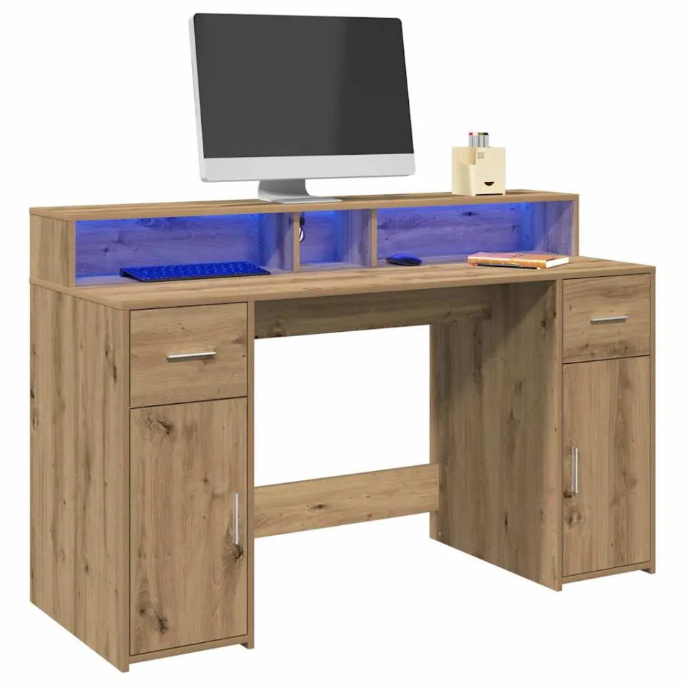 vidaXL Bureau Artisanaal eiken 140 x 55 x 91 cm Bewerkt hout, foto 3