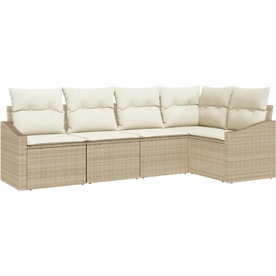 vidaXL Tuinbankenset 5 st Beige en Wit poly rattan