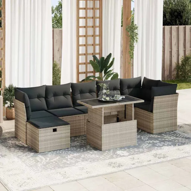 vidaXL 8-delige Loungeset met kussens poly rattan lichtgrijs grijs, foto 2