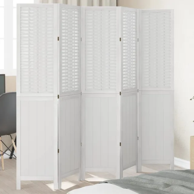 vidaXL Kamerscherm met 5 panelen massief paulowniahout wit, foto 2