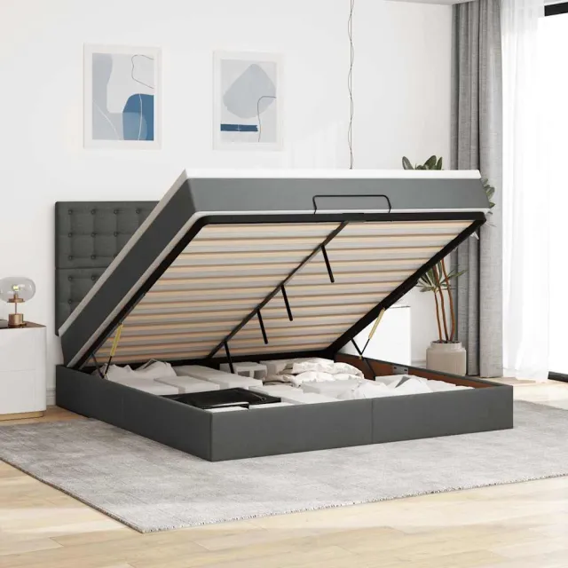 vidaXL Ottoman bed met matras en LED's 160x200cm stof donkergrijs grijs