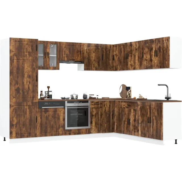 vidaXL 14-delige Keukenkastenset Porto bewerkt hout gerookt eiken