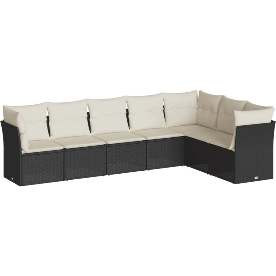 vidaXL 7-delige Loungeset met kussens poly rattan zwart