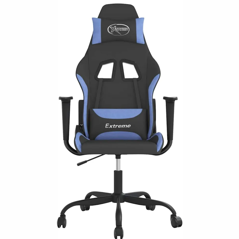 vidaXL Massage gamestoel stof zwart en blauw