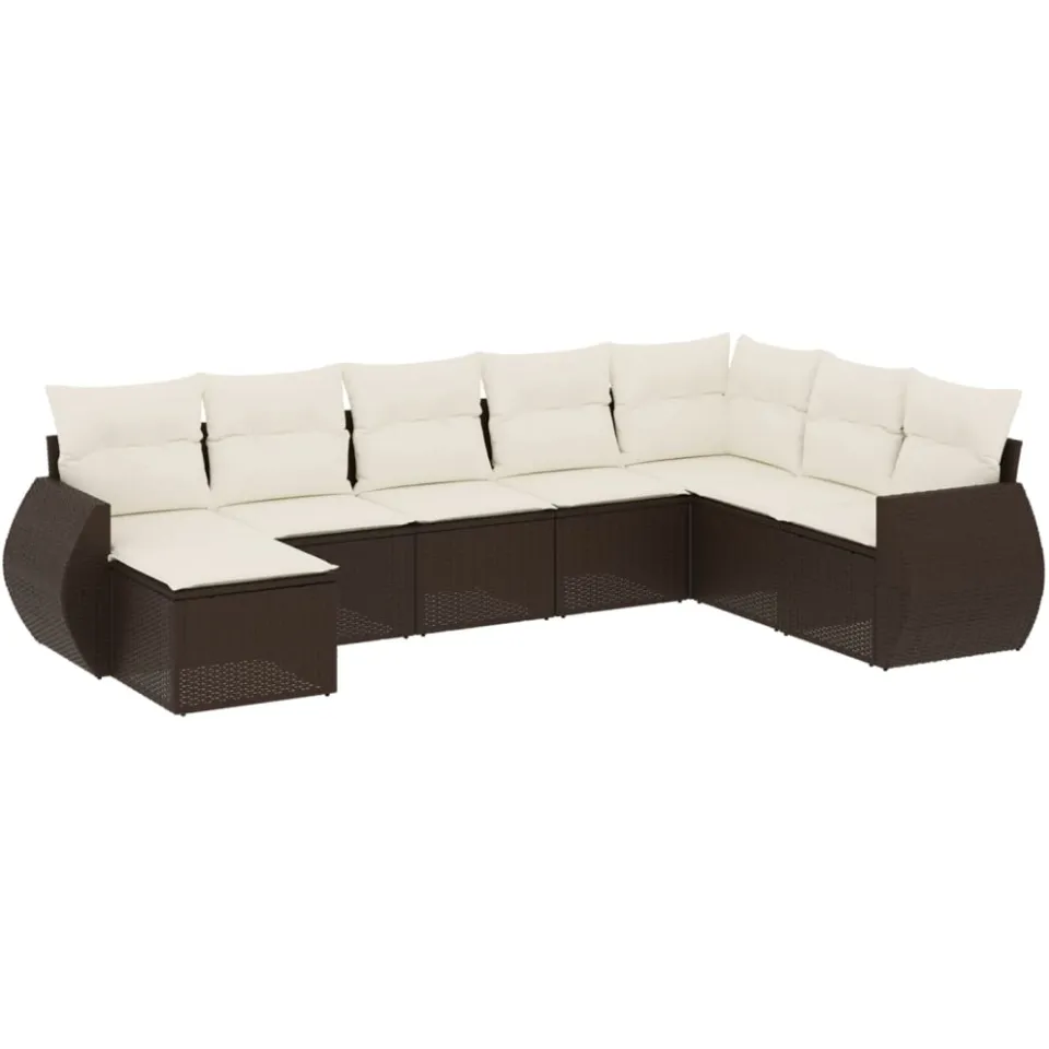 vidaXL 8-delige Loungeset met kussens poly rattan bruin, foto 3