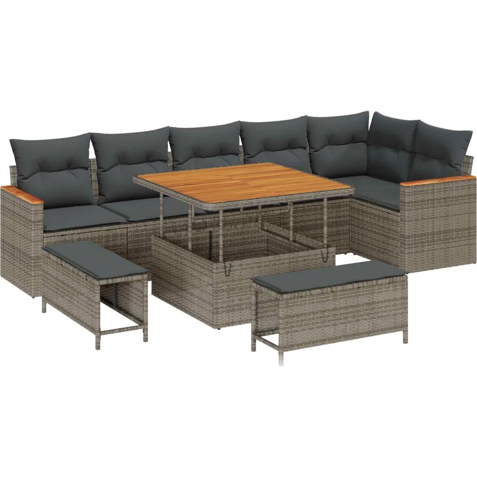 vidaXL Tuinbankenset 9 st Grijs poly rattan