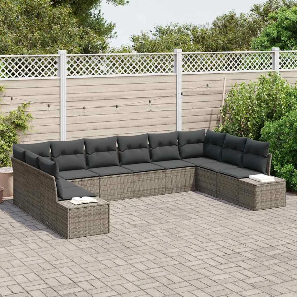 vidaXL Tuin Sofa Set 10 st Grijs poly rattan, foto 3