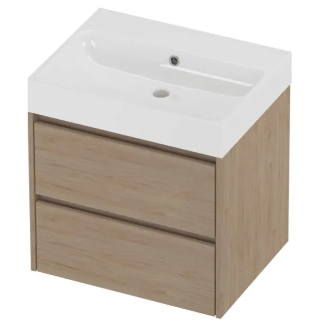 Proline Podium Badmeubelset Polystone Loft 60x46x62 cm Glans Wit Ideal Oak Eiken