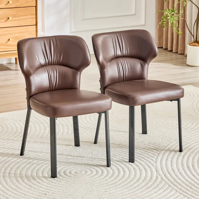Clruro Eetkamerstoelen - 2 Stuks - Gewatteerde Zitting - PU-Leer/Metaal - Bruin